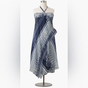 BCBG Paris Blue Patterned Halter Lightweight Wrap Scarf Dress. Size 6